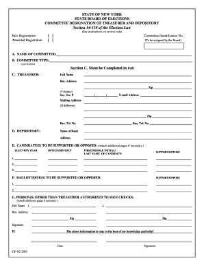 New York Committee Treasurer Designation Form