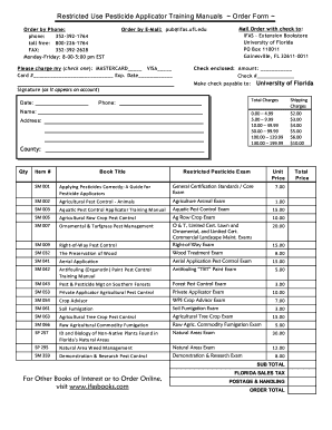 Restricted Use Pesticide Applicator Training Manual Order Form