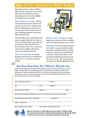 Palm Beach County Water Utilities Automatic Debit Authorization