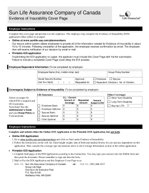Sun Life Evidence of Insurability Form