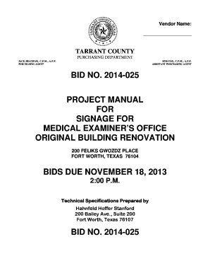 BID NO. 2014-025 PROJECT MANUAL FOR ... - Tarrant County