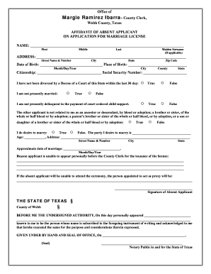 Affidavit of Absent Applicant for Marriage License