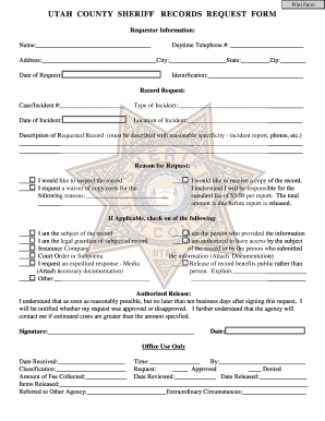 Utah County Sheriff Records Request Form
