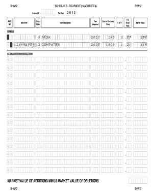 BHW12 Schedule B - Equipment