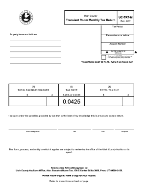 Utah County Transient Room Tax Return