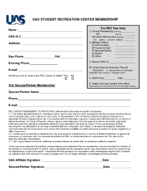 UAS Student Recreation Center Membership Form