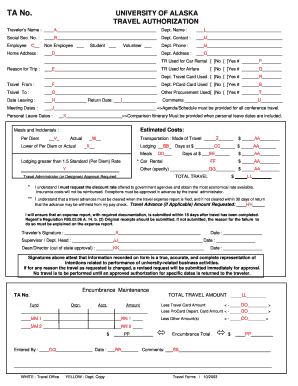University of Alaska Travel Authorization Form