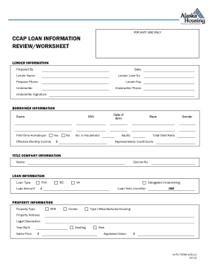 AHFC Loan Information Review Worksheet