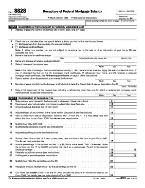 Form 8828 Recapture of Federal Mortgage Subsidy