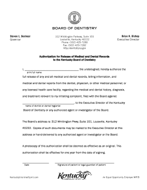 Authorization for Release of Medical and Dental Records