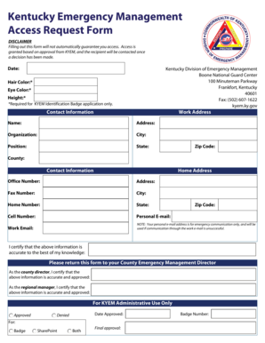 Kentucky Emergency Management Access Request Form