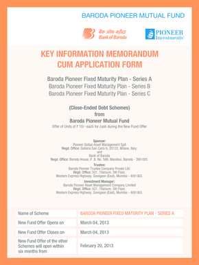 Baroda Pioneer Fixed Maturity Plan Application Form