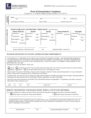 Louisiana Proof of Immunization Compliance Form