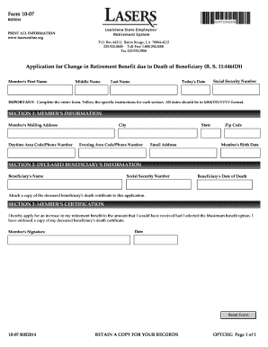 Louisiana Retirement Benefit Change Application