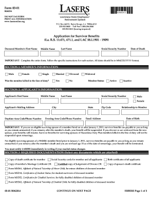 Louisiana Survivor Benefits Application Form 03-01