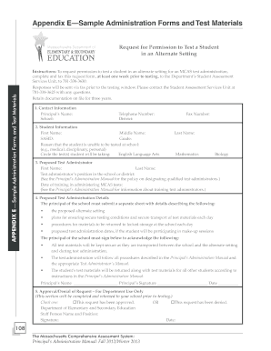 Request for Permission to Test a Student in an Alternate Setting
