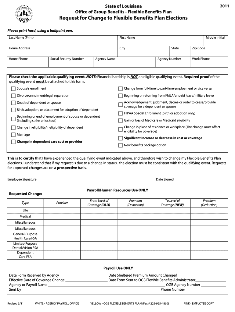 Fillable Online groupbenefits 2011 Request for change to Flexible