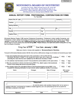 Minnesota Annual Report Form - Professional Corporations