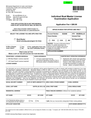 Minnesota Boat Master License Exam Application