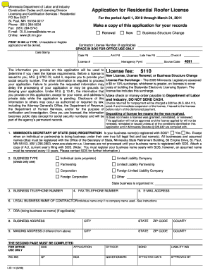 Minnesota Residential Roofer License Application