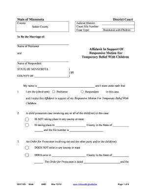 Minnesota Dissolution with Children Affidavit