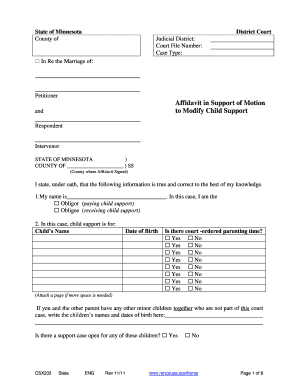 Minnesota Child Support Modification Affidavit