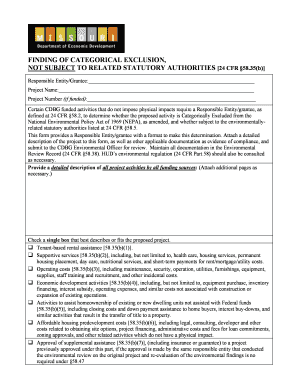 Finding of Categorical Exclusion Form
