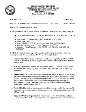 Welcome business letter - camp shelby blc