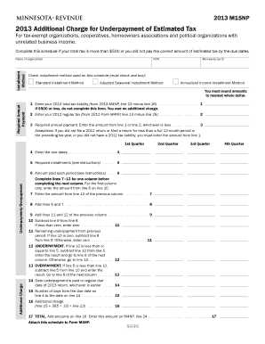 2013 M15NP Additional Charge for Underpayment of Estimated Tax