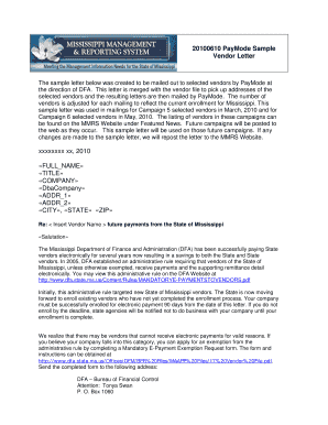 Loss of income letter from employer sample - 20100610 PayMode Sample Vendor Letter - mmrs state ms