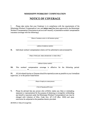Mississippi Workers' Compensation Notice of Coverage
