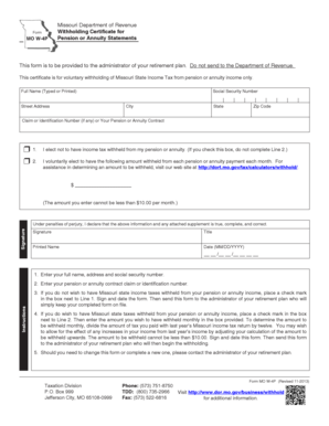 Missouri Form MO W-4P Pension Withholding Certificate