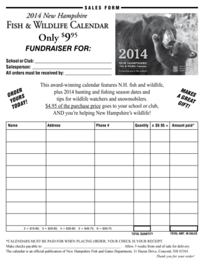 New Hampshire Fish & Wildlife Calendar Sales Form