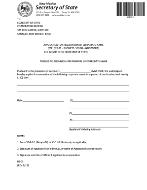 New Mexico Corporate Name Reservation Application