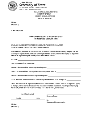 New Mexico Statement of Change of Registered Office or Agent