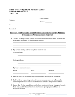 New Mexico Request to Omit Address/Phone