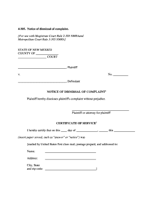New Mexico Notice of Dismissal of Complaint