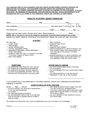 Health History Questionnaire Form 2538-1