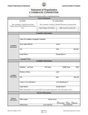 Virginia Candidate Committee Statement of Organization