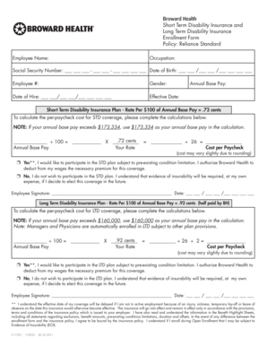 Broward Health Disability Insurance Enrollment Form