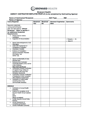 Broward Health Employee Profile Form