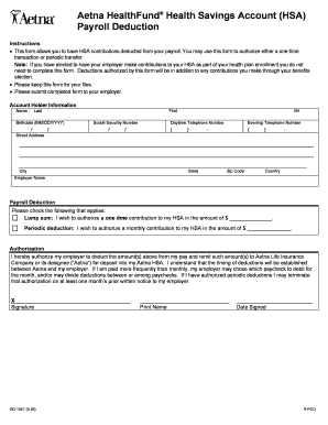 Aetna HSA Payroll Deduction Form