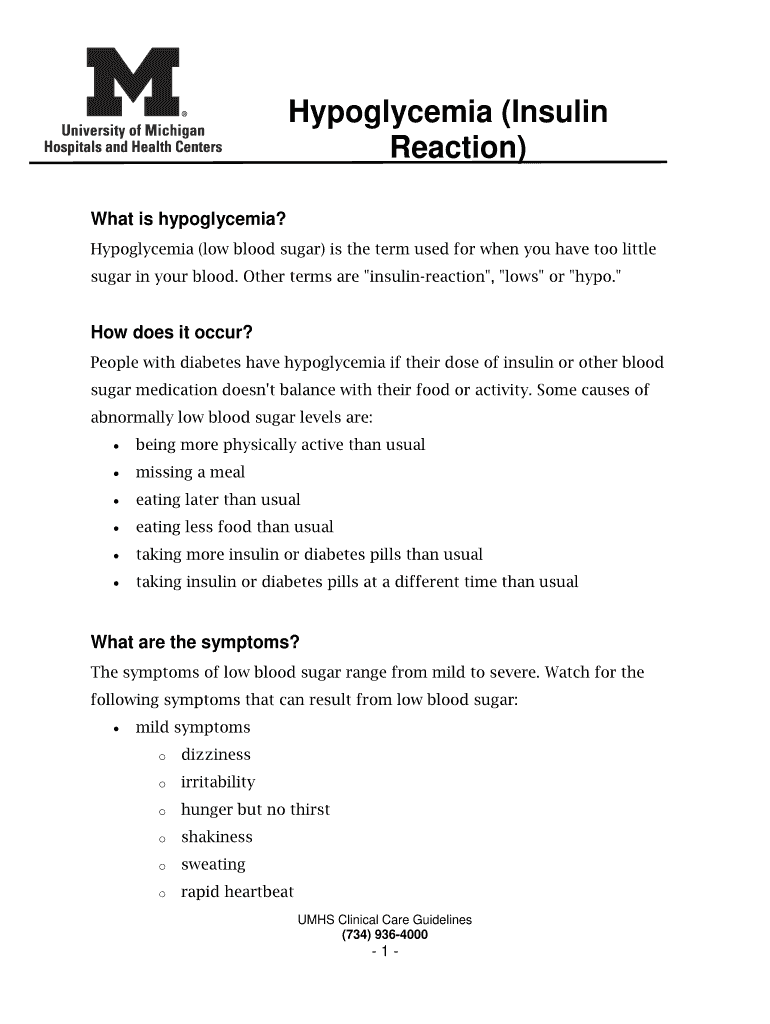 Fillable Online Hypoglycemia (Insulin Fax Email Print - pdfFiller