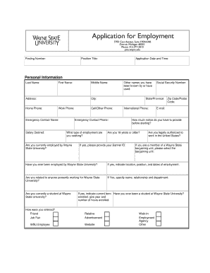 Wayne State University Employment Application