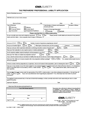 Tax Preparers Professional Liability Application