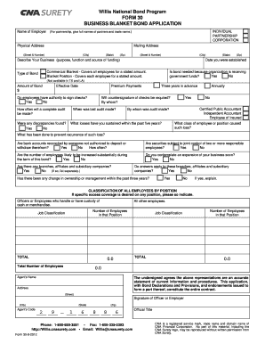 Business Blanket Bond Application