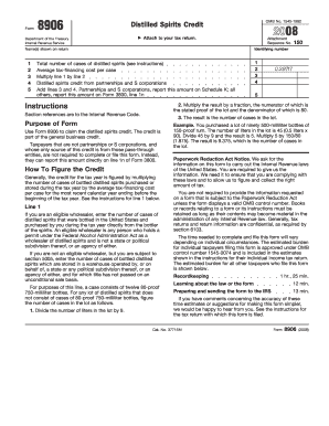 IRS Form 8906 Distilled Spirits Credit