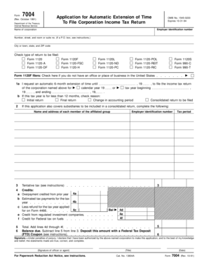 Form 7004 Application for Automatic Extension of Time