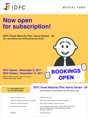 IDFC Fixed Maturity Plan Yearly Series 58 Application Form