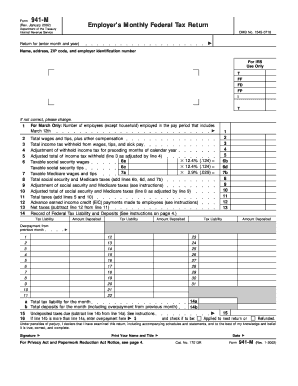 Form 941-M Employer’s Monthly Federal Tax Return